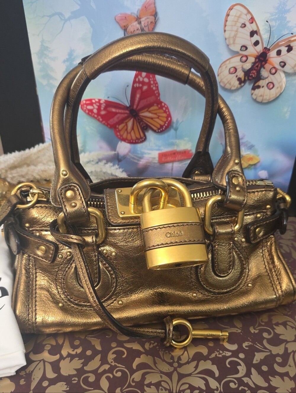 Chloe Antique Gold Metallic in mini Satchel Like new 100% Auth